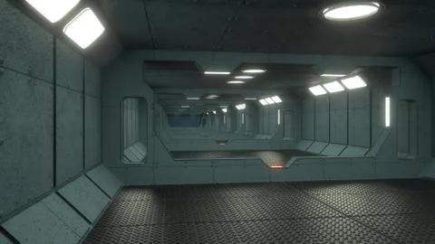 3d render interior. Futuristic hallway. Interior concept design Stock Illustration