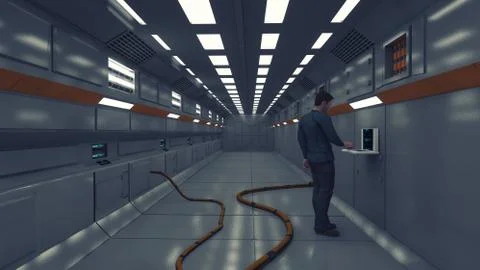 3d render interior. Futuristic hallway. Interior concept design Stock Illustration