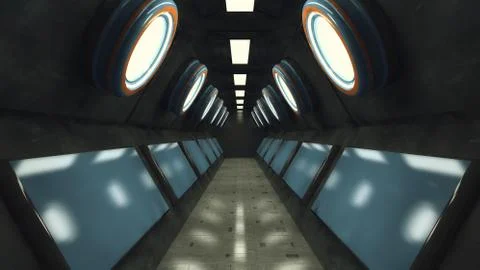 3d render interior. Futuristic hallway. Interior concept design 스톡 일러스트