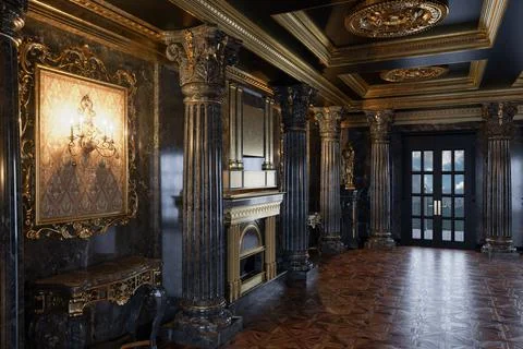 3d render of the interior of the hall in a classic style Ilustración de archivo