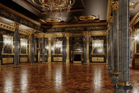 3d render of the interior of the hall in a classic style Stock Illustration