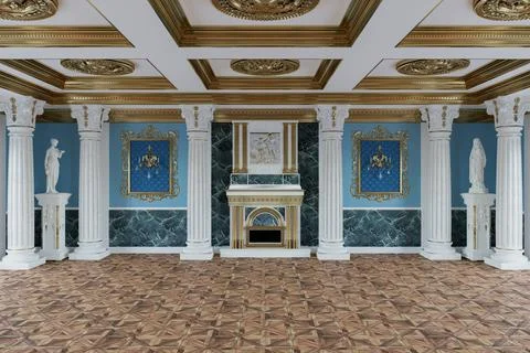 3d render of the interior of the hall in a classic style Stock Photos