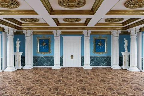 3d render of the interior of the hall in a classic style Stock Photos