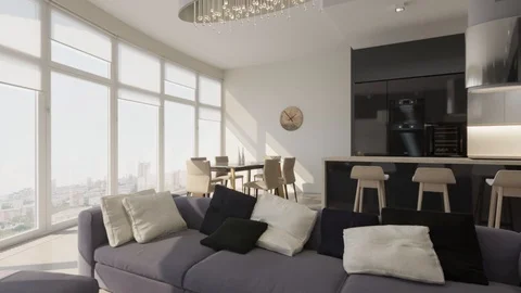 3D render the interior of the living room in a modern style Stock Footage 105879937