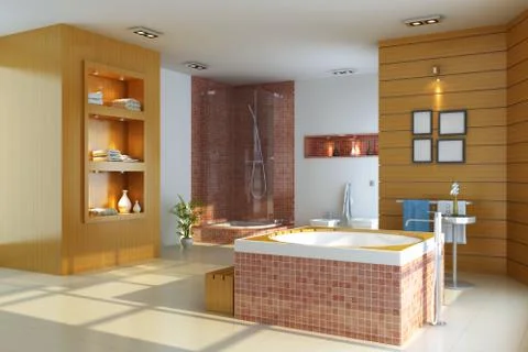 3d render interior of modern bathroom Stock Illustration