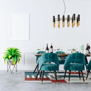 3d render interior room eith bining table setup Stock Illustration