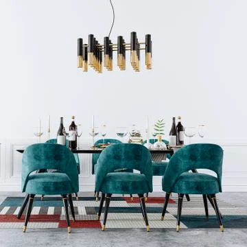 3d render interior room eith bining table setup Stock Illustration