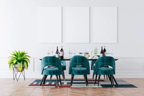 3d render interior room eith bining table setup Stock Illustration