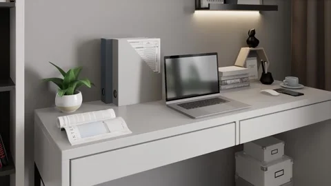 3D-render. Interior workspace with a small library and reading area. Stock Footage 265432655