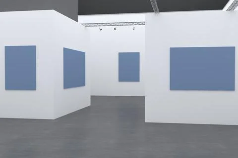 3d render of the interiors of a room with blue frames Illustrazione stock