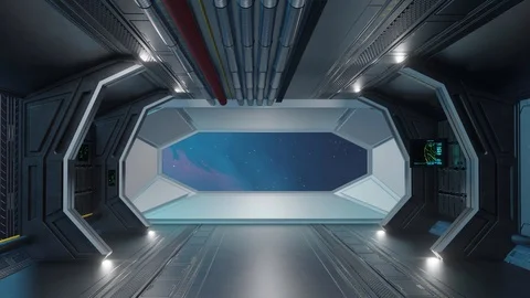 3d render of International Space Station Interior. Narrow corridor of ISS. Stock Footage 129492367