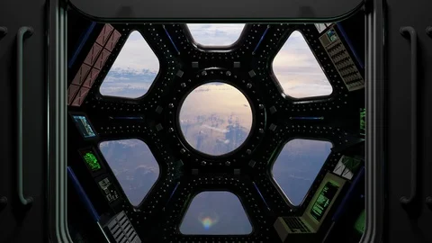 3d render of International Space Station Interior. Narrow corridor of ISS. Stock Footage 129807756