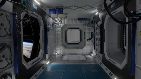 3d render of International Space Station Interior. Narrow corridor of ISS. Stock Footage 130113130
