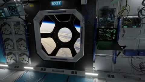 3d render of International Space Station Interior. Narrow corridor of ISS. Stock Footage 130245880