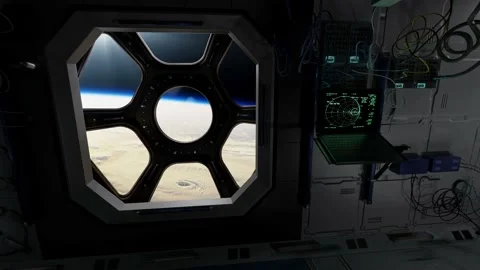 3d render of International Space Station Interior. Narrow corridor of ISS. Stock Footage 130246017