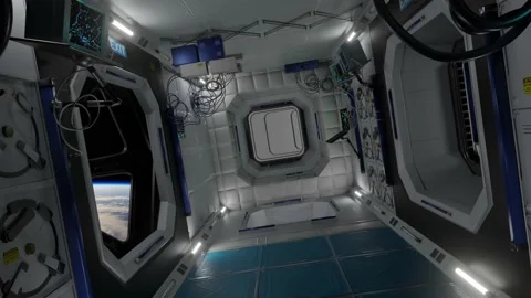 3d render of International Space Station Interior. Narrow corridor of ISS. Stock Footage 130246126
