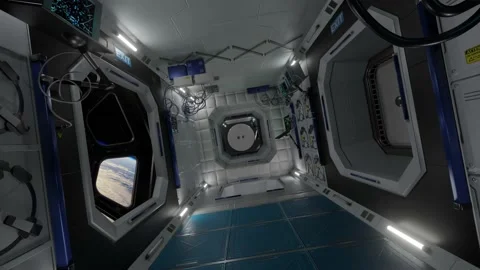 3d render of International Space Station Interior. Narrow corridor of ISS. Stock Footage 130246229
