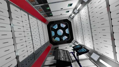 3d render of International Space Station Interior. Narrow corridor of ISS. Stock Footage 130253696