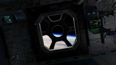 3d render of International Space Station Interior. Narrow corridor of ISS. Stock Footage 130253732