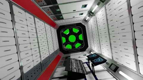 3d render of International Space Station Interior. Narrow corridor of ISS. Video stock 130264633