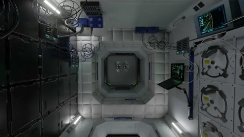 3d render of International Space Station Interior. Narrow corridor of ISS. Stock Footage