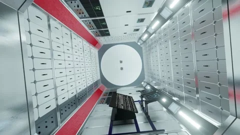 3d render of International Space Station Interior. Narrow corridor of ISS. Inter Stock Footage 131949990