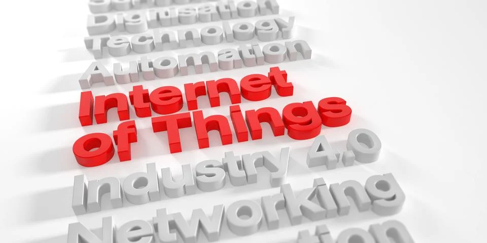 3d render - internet of things words in red Stock Illustration