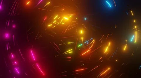 3d render. intersection of wire with multicolor neon glow on faces crossing each Ilustração Stock