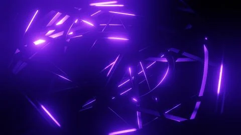 3d render. intersection of wire with purple neon glow on faces crossing each Illustrazione stock