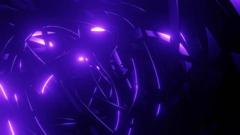 3d render. intersection of wire with purple neon glow on faces crossing each Illustrazione stock