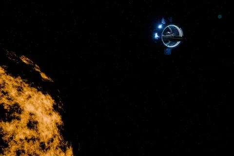 3d render of interstellar craft and alien planet Stock Illustration