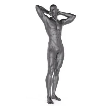 3D Render : iron metal texture male character posing Stock Illustration