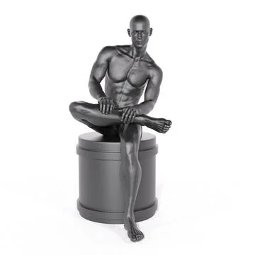 3D Render : iron metal texture male character posing Stock Illustration