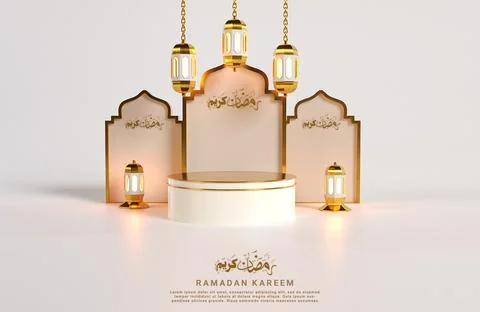3D render of an Islamic Ramadan Kareem greeting card with gold decorations Stock Illustration