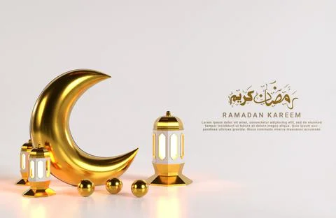 3D render of an Islamic Ramadan Kareem greeting card with gold decorations Stock Illustration