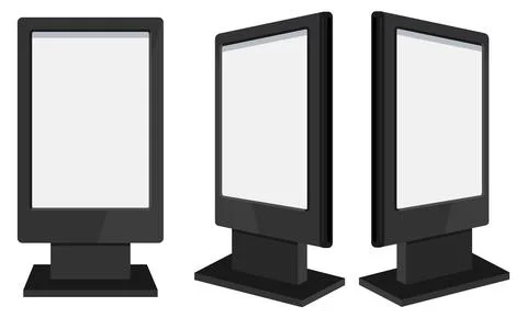 3d render of isolated blank black billboards. Blank interactive outdoor Stock Illustration
