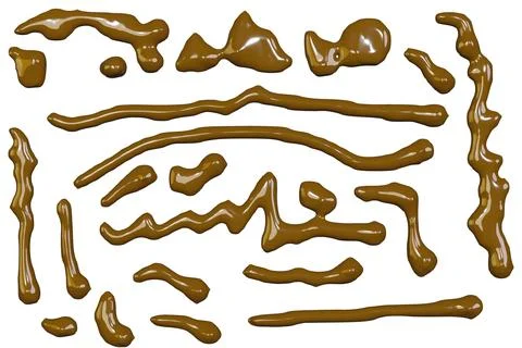 3d render of isolated chocolate liquid drips and droplet for gourmet packag.. Stock Photos