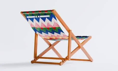 3d render of isolated deck chair or foldable sun lounger for beach or outdoor Stockillustratie