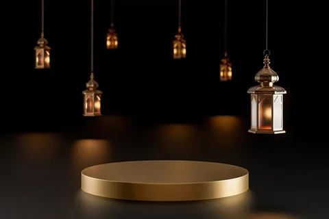 3d render of isolated Islamic background with islamic lanterns, and golden Stockillustratie