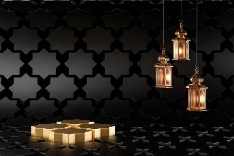 3d render of isolated Islamic background with ramadan lantern, and octogonal Stock Illustration