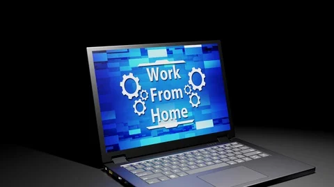 3D render isolated Laptop with Work From Home Screen Display in the Dark room Stock Footage 129990478