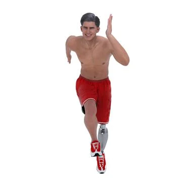 3D Render : isolated a running man with prosthesis leg, isolated Stock Illustration