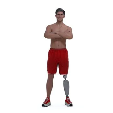 3D Render : isolated a smiling man with prosthesis leg, isolated Stock Illustration