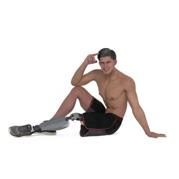 3D Render : isolated a smiling man with prosthesis leg, isolated Illustrazione stock