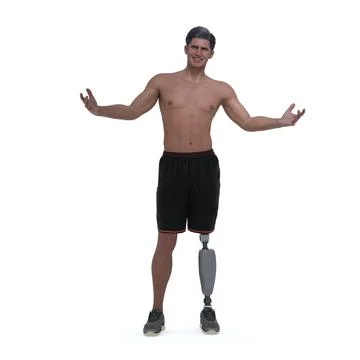 3D Render : isolated a smiling man with prosthesis leg, isolated Stock Illustration