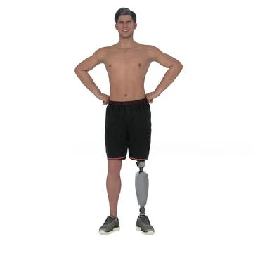 3D Render : isolated a smiling man with prosthesis leg, isolated Stock Illustration