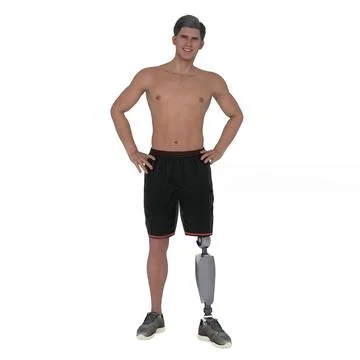 3D Render : isolated a smiling man with prosthesis leg, isolated Illustrazione stock