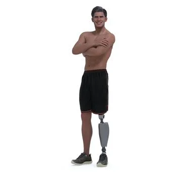 3D Render : isolated a smiling man with prosthesis leg, isolated Stock Illustration