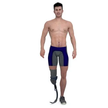 3D Render : isolated a smiling man with prosthesis leg, isolated Stock Illustration