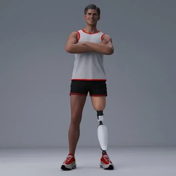 3D Render : isolated a smiling man with prosthesis leg, isolated Illustrazione stock